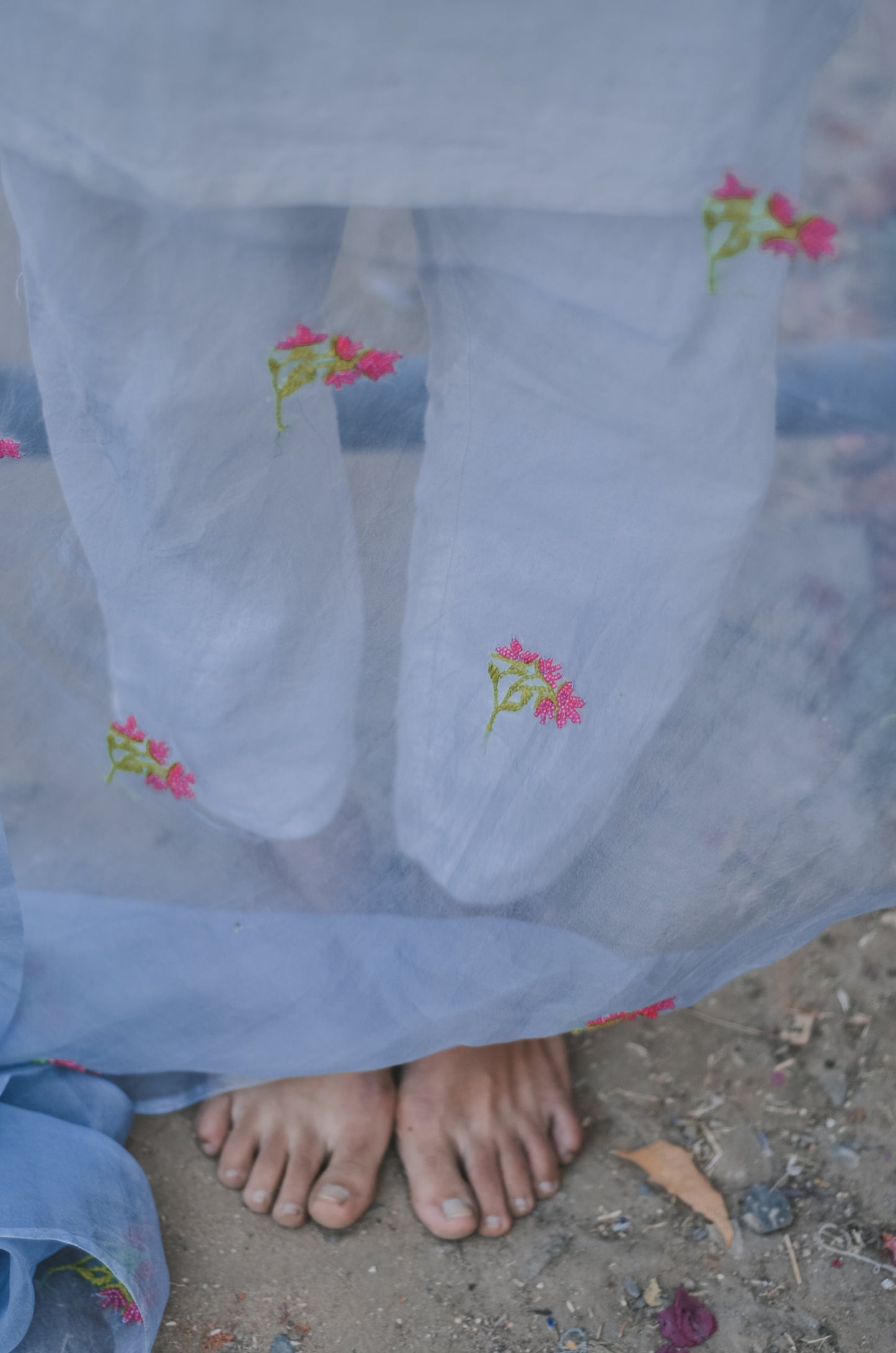 Grey Thistle Organza Duppatta