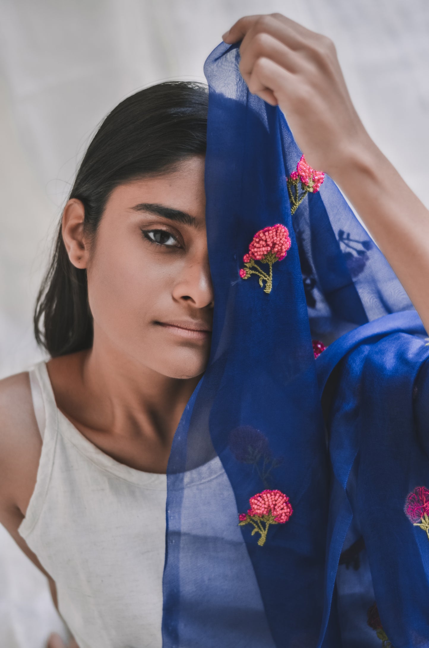 Blue Peony Organza Duppatta