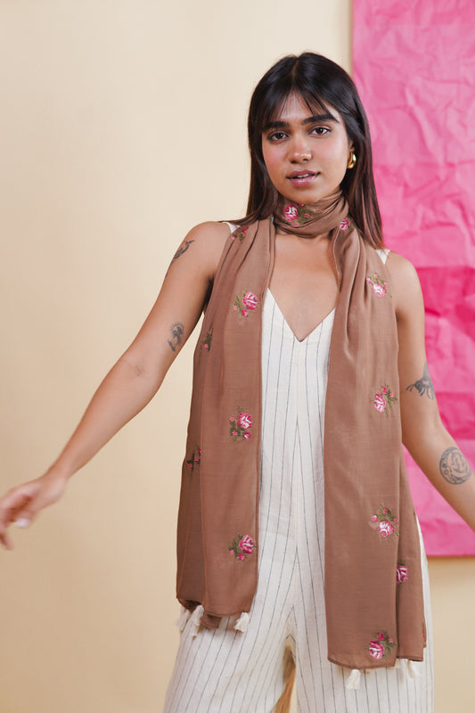 DESERT TAN SHRUB ROSE SCARF