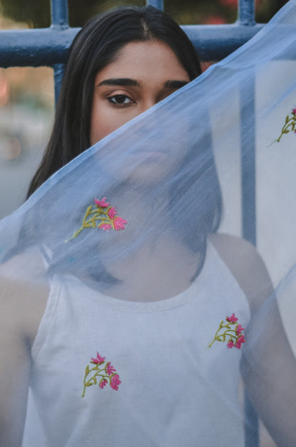 Grey Thistle Organza Fabric