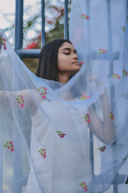 Grey Thistle Organza Fabric