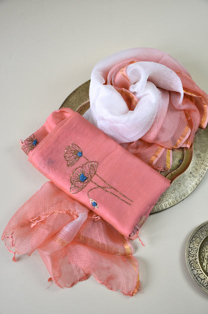 Hibiscus Chanderi fabric & Duppatta Combo Set