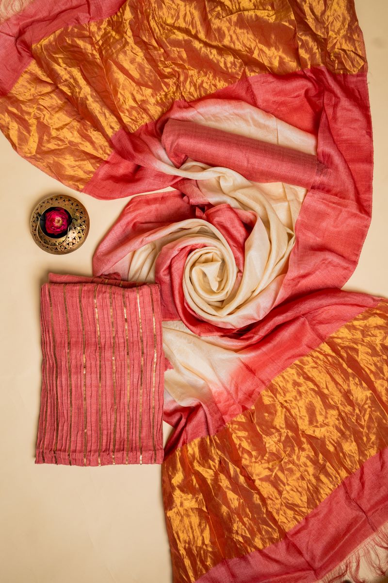 Gulal Matka Silk Fabric & Duppatta Combo Set