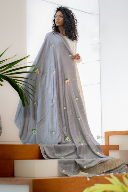 Grey Mogra Gajji Silk Duppatta