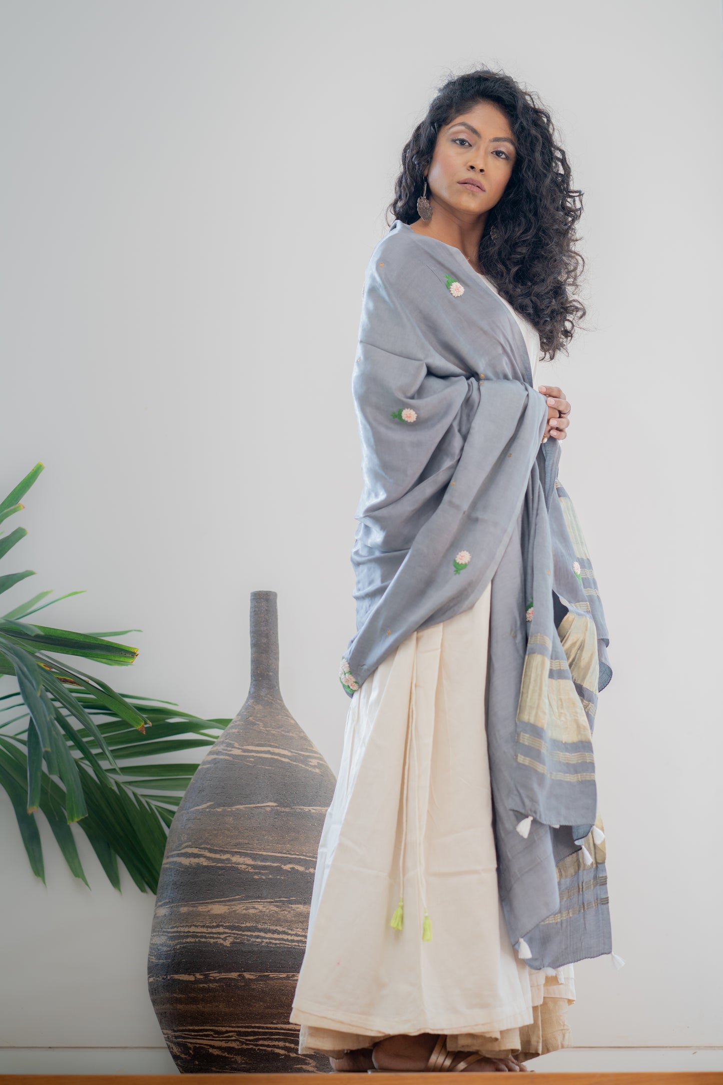 Grey Mogra Gajji Silk Duppatta