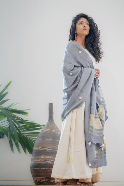 Grey Mogra Gajji Silk Duppatta