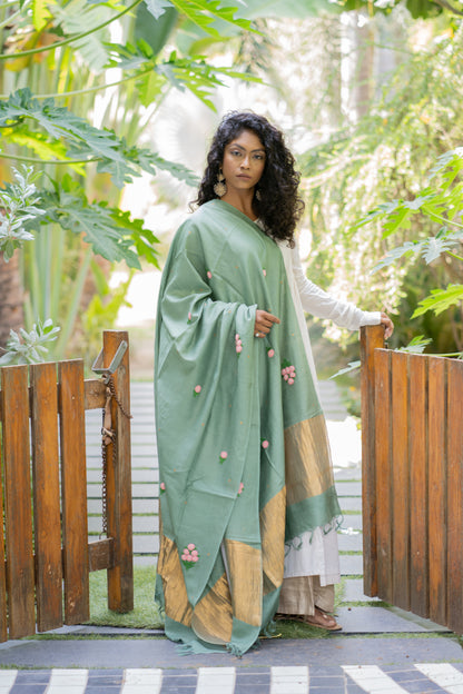 Green Mogra Tassar Duppatta