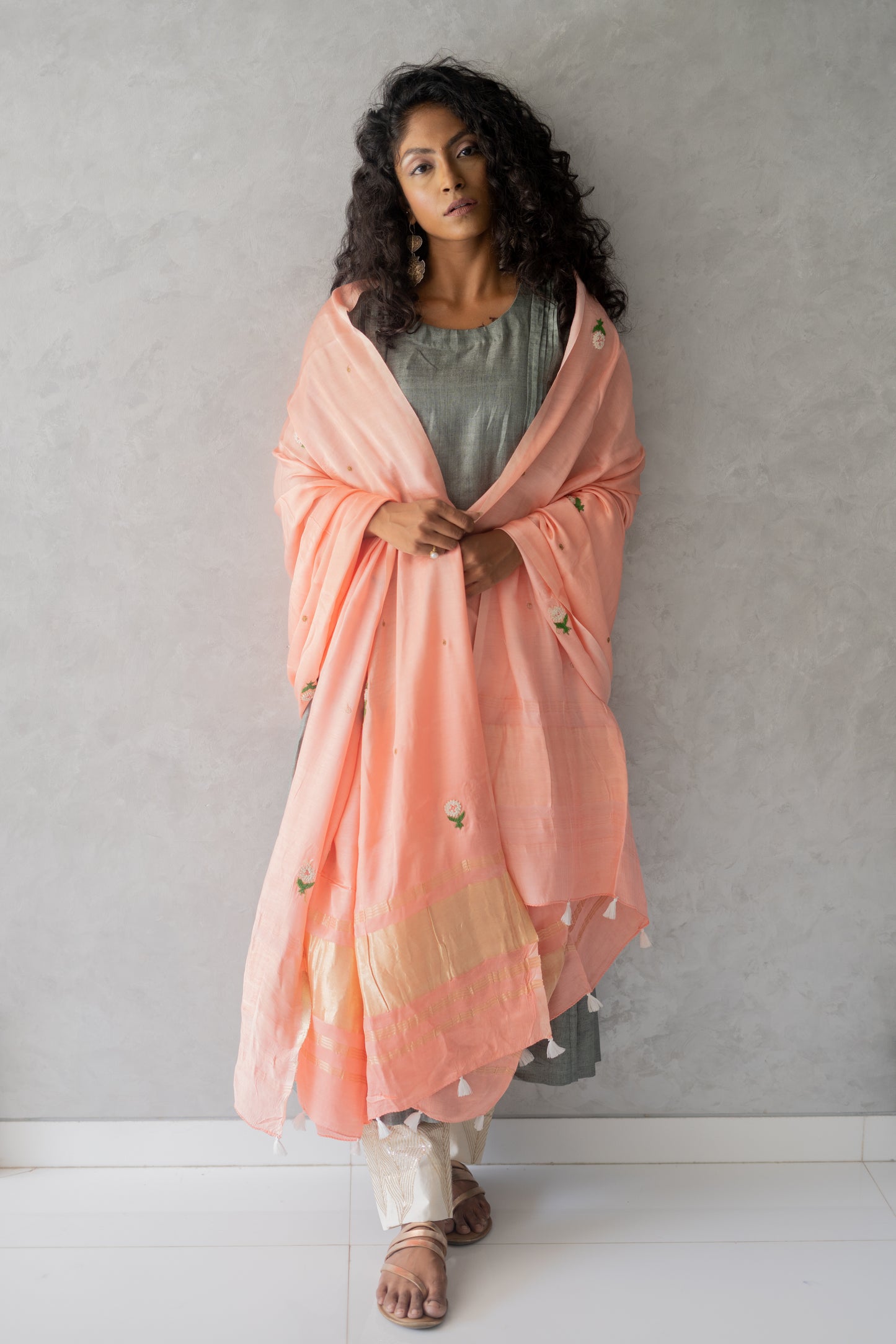 Soft Pink Gajji Silk Mogra Duppatta