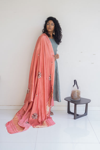 Peach Jasmine Gajji Silk Duppatta