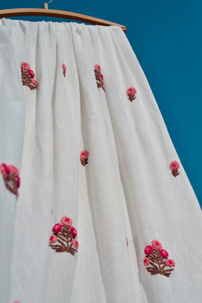 White Khadi With Gulmohar Fabric