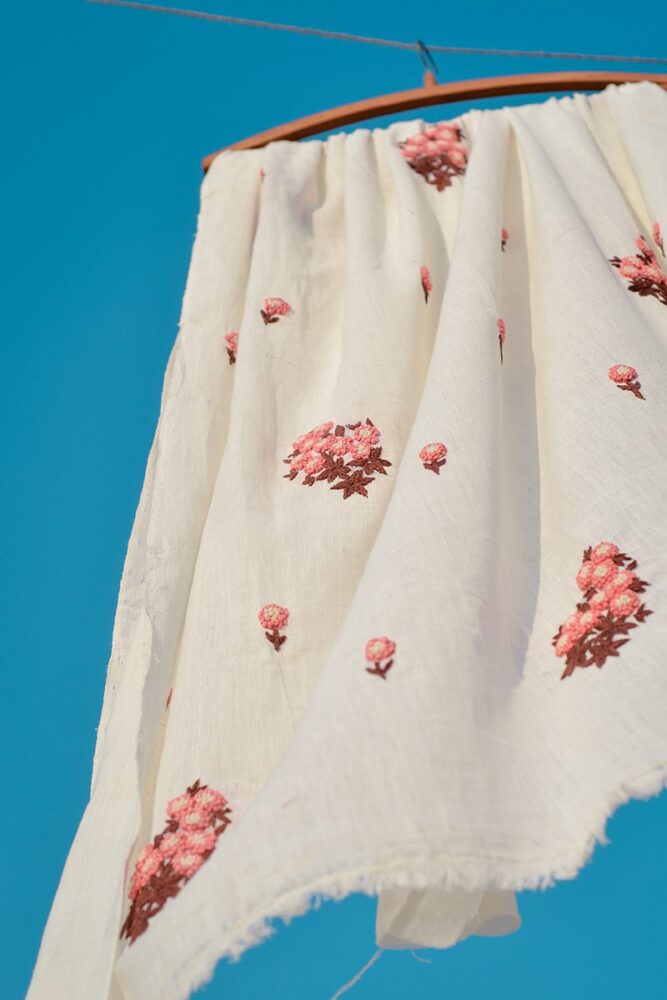 White Khadi With Sakura Fabric