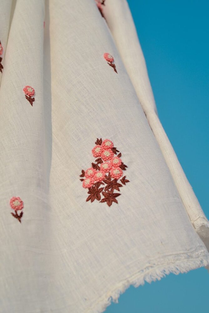 White Khadi With Sakura Fabric