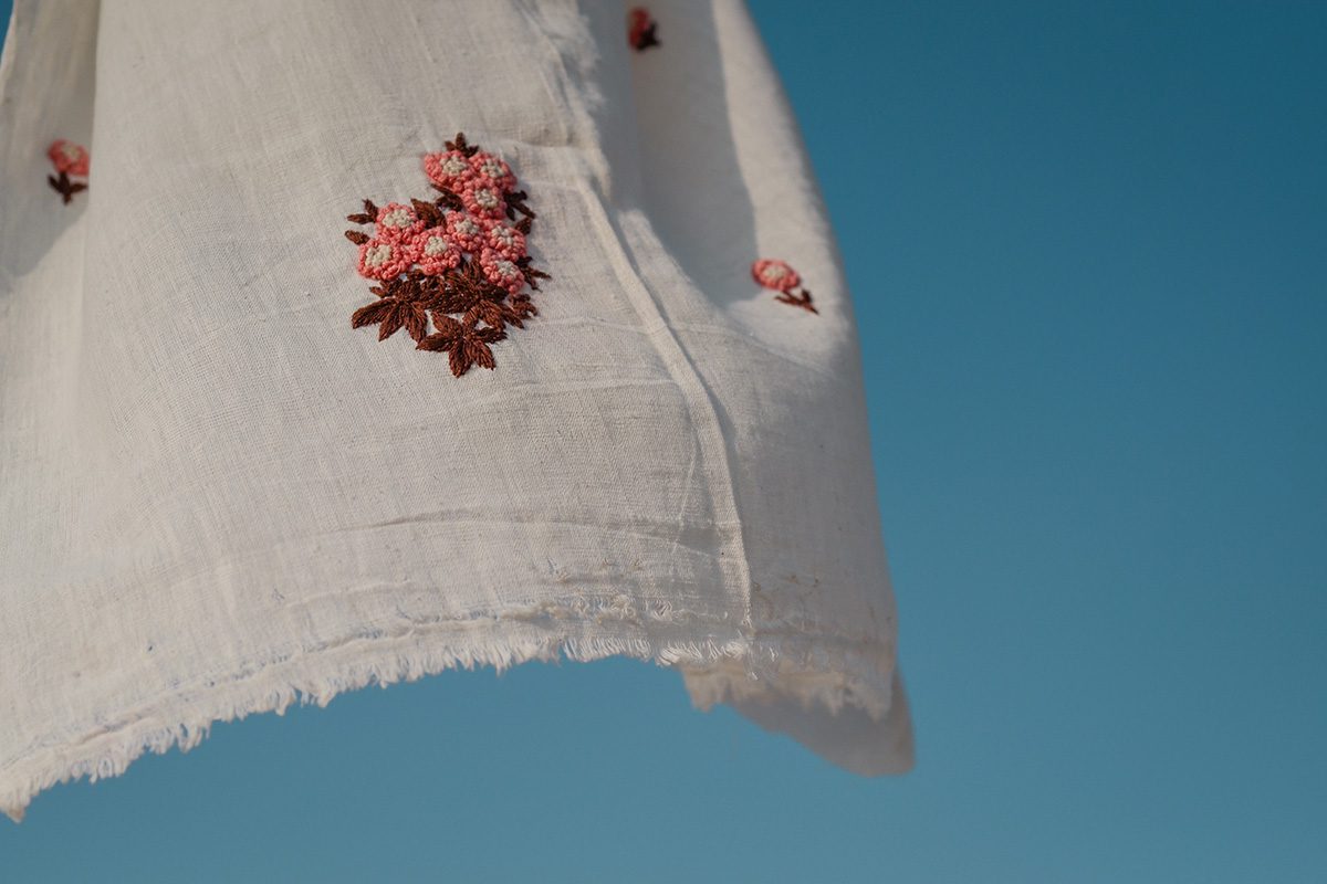 White Khadi With Sakura Fabric