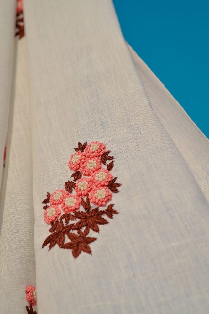 White Khadi With Sakura Fabric